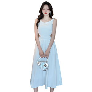 RM13436#真口袋无袖连衣裙2023新款女夏季法式气质小众设计长裙