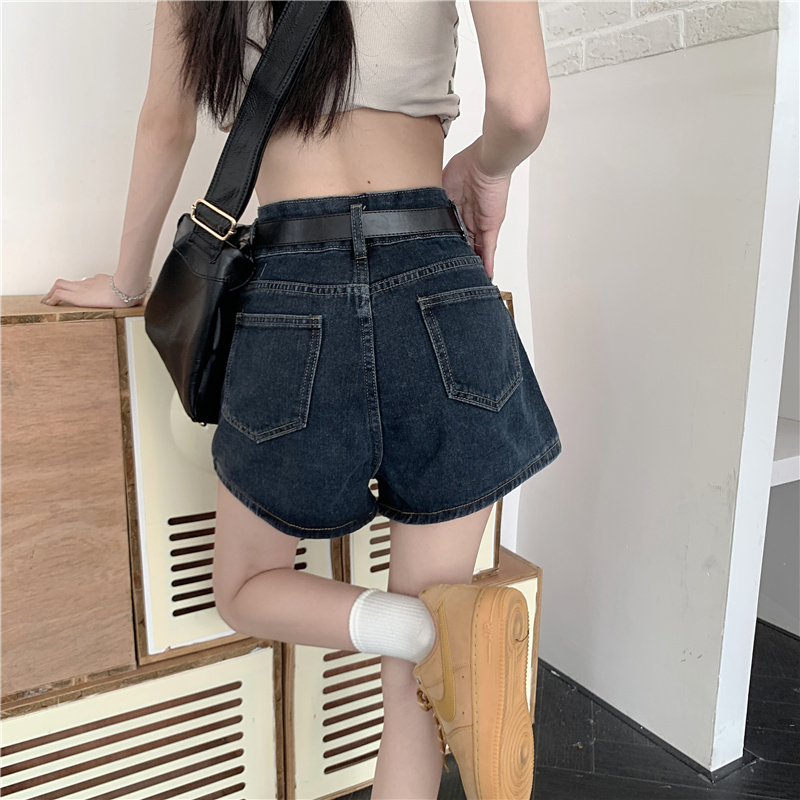 Actual shot and real price~New design high-waisted slimming and versatile wide-leg A-line denim shorts