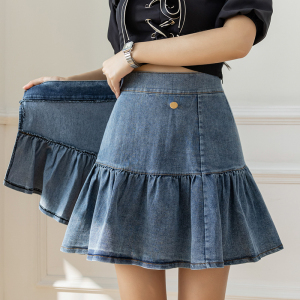 RM1896#牛仔半身裙2023年夏季新款高腰显瘦百折A字短裙子女