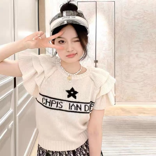 RM1915#小香风短袖毛衣女2023年春装设计感字母提花时髦别致独特小上
