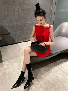 TR21399# 法式气质名媛风红色连衣裙女春夏新款小众设计高级感礼服裙子