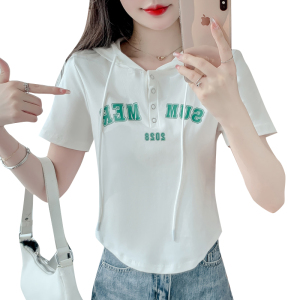 RM3301#夏季新款印花字母连帽抽绳T恤打底上衣女