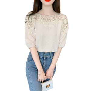 RM14278#春夏款小众设计蕾丝拼接雪纺衫女时尚洋气七分袖上衣