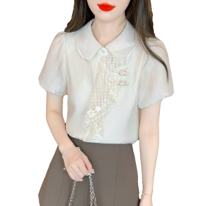 TR14972# !夏季新款名媛风泡泡袖甜美淑女短袖娃娃领标准  服装批发女装服饰货源