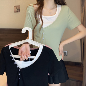 RM3850#夏季新款甜美小清新吊带两件套纯欲风纯棉短袖T恤女