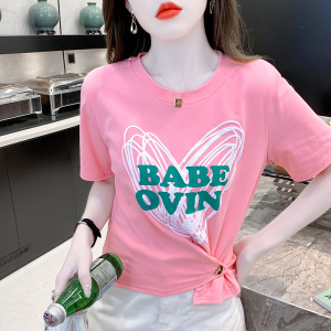 RM7223#夏季新款不规则爱心发泡印花短袖T恤圆领短袖