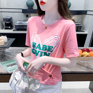 RM7223#夏季新款不规则爱心发泡印花短袖T恤圆领短袖