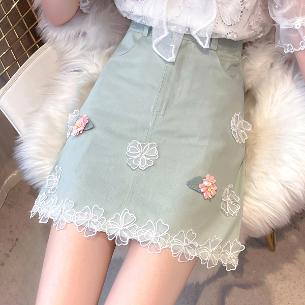 RM3992#夏季超仙气质洋气重工立体花朵装饰半身裙女