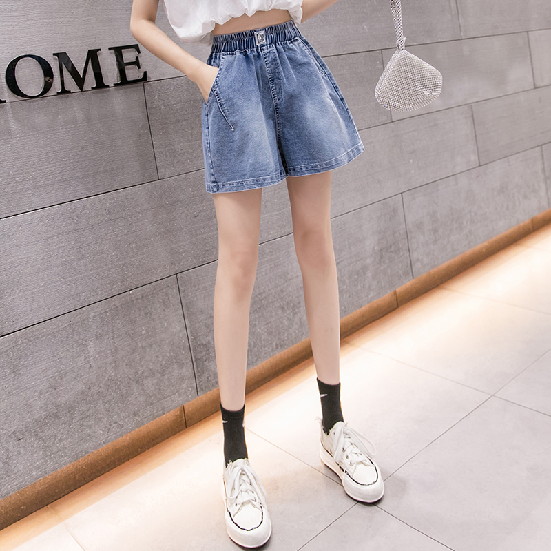 S5XL2025高腰大碼牛仔短褲女新款夏裝松緊腰寬松闊腿褲子