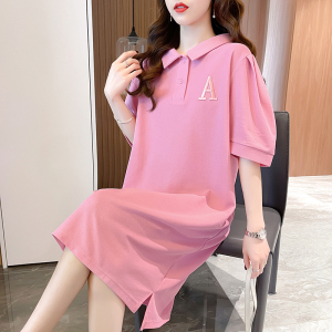 RM2073#刺绣夏韩版长款宽松POLO衫短袖T恤裙
