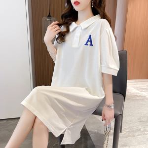 RM2073#刺绣夏韩版长款宽松POLO衫短袖T恤裙