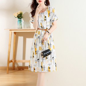 RM4567#艺术感印花连衣裙高端气质收腰显瘦雪纺裙子女夏天新款