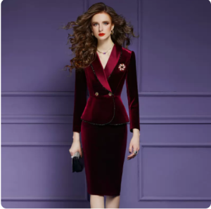RM9097#金丝绒套装女2023春季新款复古高级感轻奢气质包臀裙职业两件套