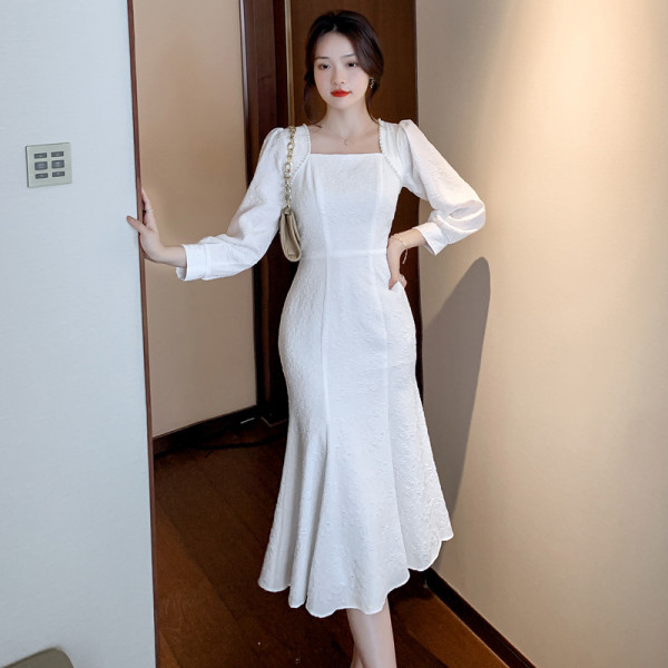 RM4779#领证登记白裙长袖轻婚纱订婚晚礼服鱼尾裙小个子连衣裙高级感