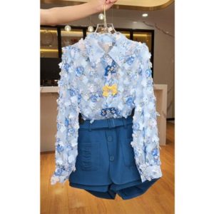 RM4419#新款冰蓝时尚品牌春季新款绣花重工气质减龄套装女