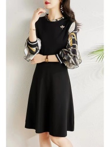RM5682#新款韩版春装中长款收腰显瘦时尚气质七分袖A字连衣裙女士