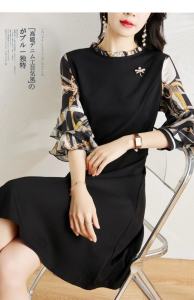 RM5682#新款韩版春装中长款收腰显瘦时尚气质七分袖A字连衣裙女士