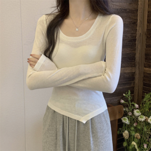 RM2489#春夏新款不规则长袖针织衫女上衣