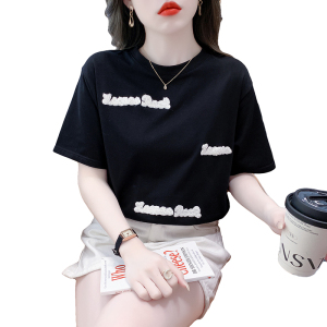 TR15364# 新款韩版夏季圆领刺绣T恤女显瘦百搭个性套头上衣 服装批发女装服饰货源