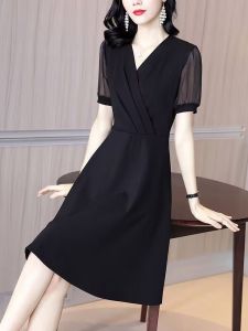 RM12306#黑色裙女夏2023新款高端气质修身a字连衣裙赫本风小黑裙早春