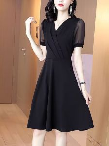 RM12306#黑色裙女夏2023新款高端气质修身a字连衣裙赫本风小黑裙早春