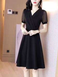 RM12306#黑色裙女夏2023新款高端气质修身a字连衣裙赫本风小黑裙早春