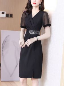 RM12307#质感高级感黑色收腰显瘦赫本风奢华惊艳新款气质洋气连衣裙女