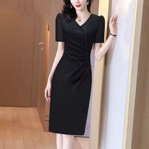 RM12308#连衣裙女2023新款高级感显瘦法式黑色高端包臀裙气质裙子夏季