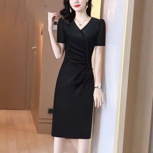 RM12308#连衣裙女2023新款高级感显瘦法式黑色高端包臀裙气质裙子夏季