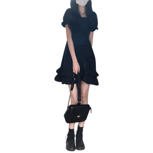 RM2154#小黑裙 夏季设计感小众短裙法式赫本风气质黑色连衣裙子女