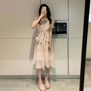 RM2156#茶歇法式碎花连衣裙子女 茶里茶气小个子显瘦高级感雪纺裙