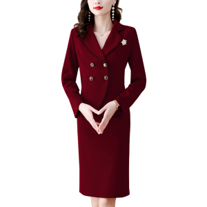 RM23142#春秋女职业套装气质女神范高级时尚西装领包臀裙工作服两件套