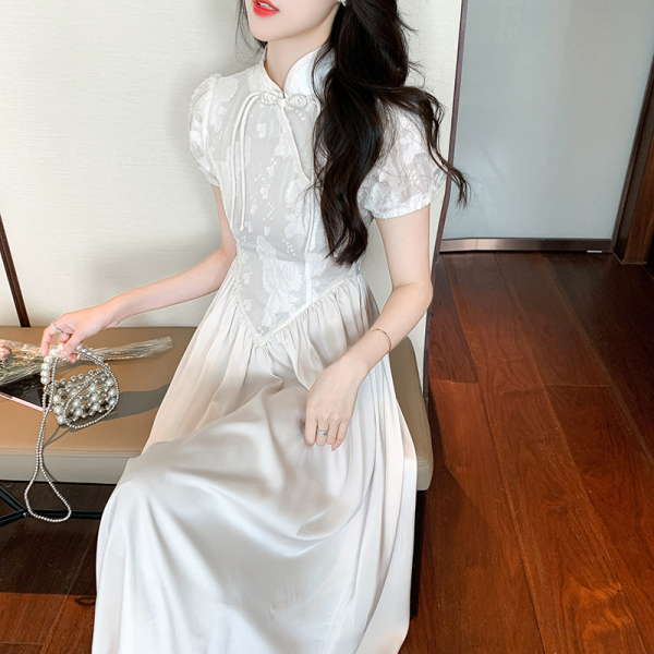 RM5311#新中式裙子女新款2023年夏季显瘦气质国风法式优雅改良旗袍连...