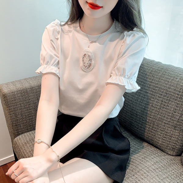 RM2150#夏季新款T恤简约小清新标准短袖圆领公主袖套头雪纺