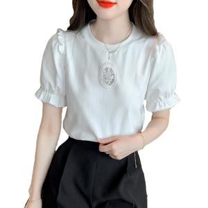 RM2150#夏季新款T恤简约小清新标准短袖圆领公主袖套头雪纺