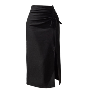 RM2340#设计感褶皱抽绳高腰垂感开叉半身裙中长款包臀一步裙