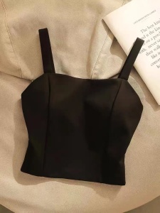 RM3519#法式黑色绝美吊带小背心女夏西装内搭纯欲性感设计感打底抹胸上衣