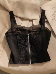 RM3519#法式黑色绝美吊带小背心女夏西装内搭纯欲性感设计感打底抹胸上衣