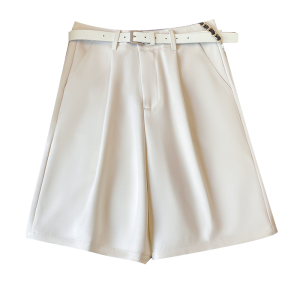 TR30403# 五分a字白色西装短裤女夏季薄款垂感加大码宽松显瘦休闲阔腿中裤