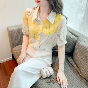 RM3240#真丝衬衫女 新款短袖设计感小众高端撞色时尚重磅桑蚕丝衬衣