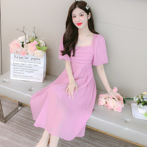 RM4369#新款短袖甜美淑女纯色夏季超修身X型连衣裙