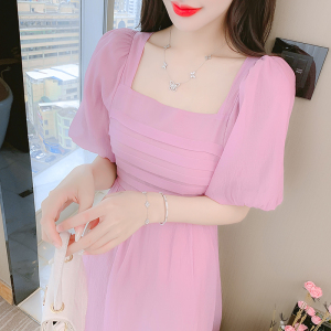 RM4369#新款短袖甜美淑女纯色夏季超修身X型连衣裙