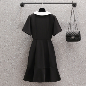 RM2417#大码女装2023夏季新款时尚气质polo领鱼尾裙胖妹妹显瘦小黑裙