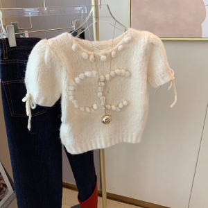 RM2182#小香风泡泡袖软糯针织短袖上衣女 新款小个子温柔短款毛衣