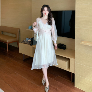 RM2870#新款法式宫廷风气质连衣裙V领雪纺内搭显瘦仙女裙子
