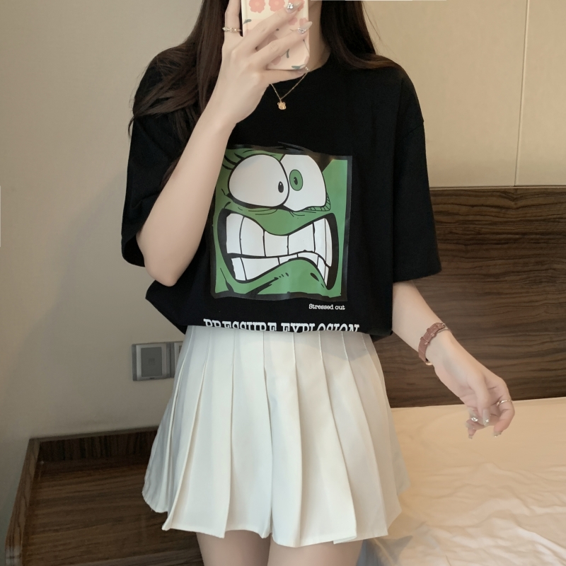 Real shot 2024 spring and summer new 100% cotton heavy combed cotton summer short-sleeved T-shirt women's loose Korean style