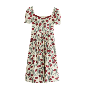 RM4505#新款小众设计高级感法式泡泡袖茶歇显瘦碎花连衣裙子女夏季