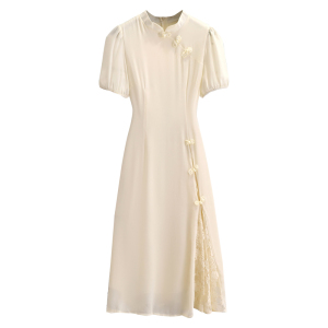 RM3069#夏新款大码女装胖mm法式复古旗袍改良蕾丝拼接连衣裙