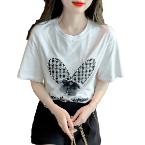 TR14978# 夏季新款T恤简约甜美淑女圆领套头标准字母/数字/文字  服装批发女装服饰货源