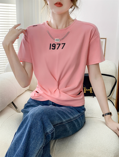 RM2936#新款气质修身字母刺绣显瘦时尚装饰项链上衣